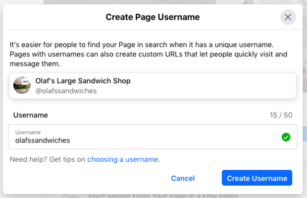 Create Page Username