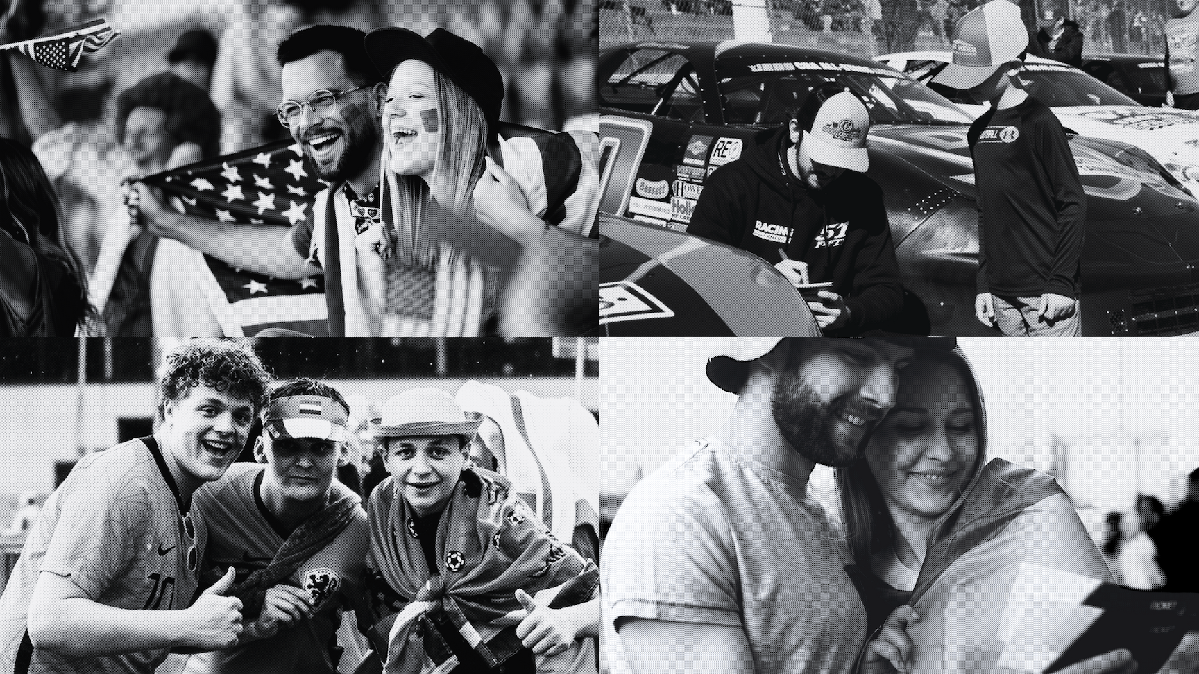 4 different images of a younger generation enjoying different sporting events demonstrating the need to personalize sports marketing. 