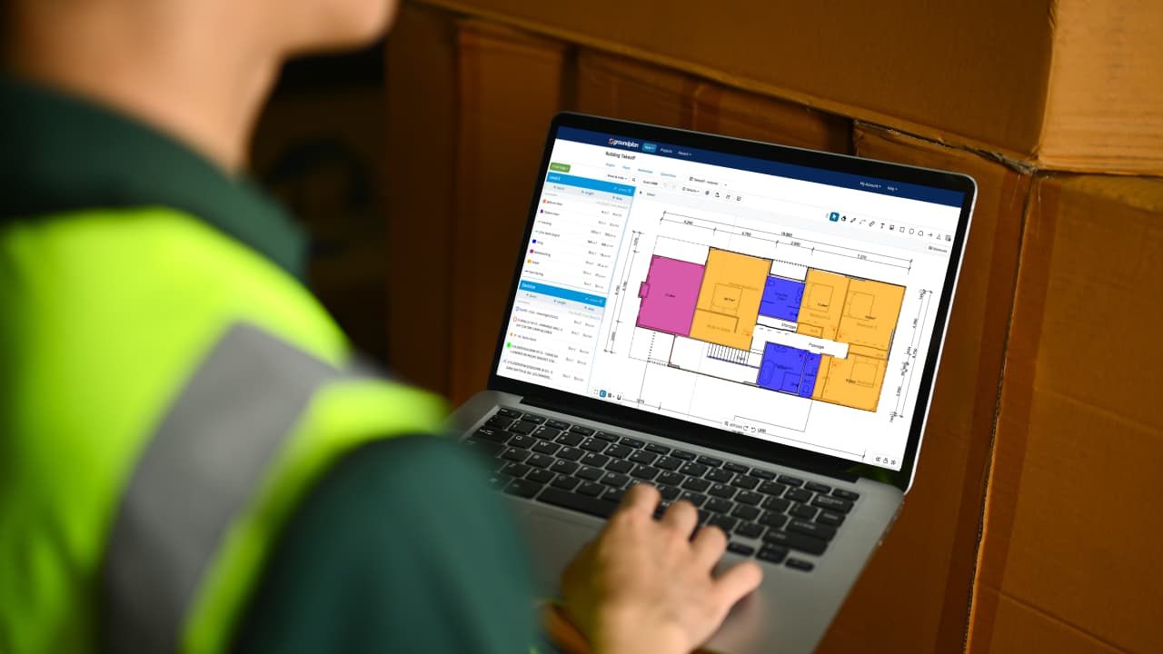 Takeoff plan on laptop. 