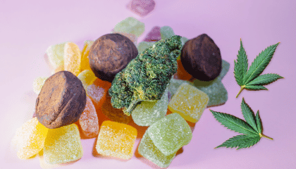 Gummies au CBD avec une bud au centre