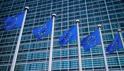 Drapeaux UE devant le parlement