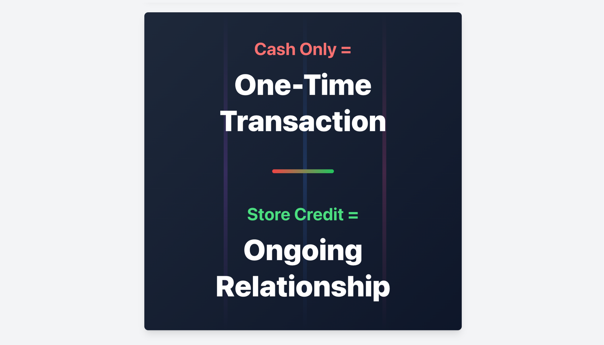 Visual comparison showing cash-only affiliate programs create one-time transactions while store credit builds ongoing relationships