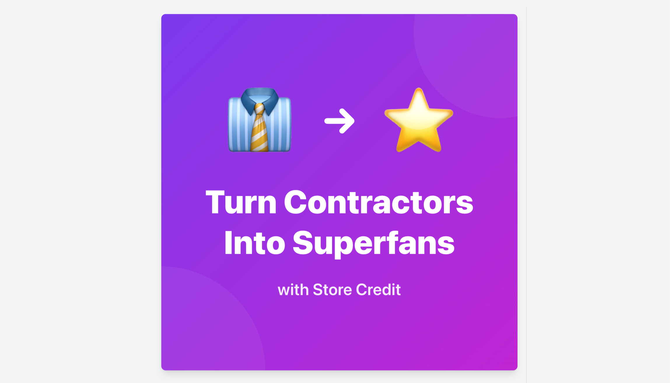 Illustration showing transformation from contractor mindset to superfan status through store credit affiliate rewards