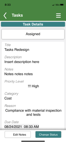 Screenshot of existing tasks feature