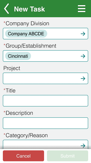 Screenshot of task creation page