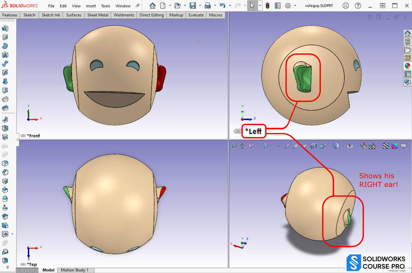 SolidWorks 4-view uses a 1st-angle layout