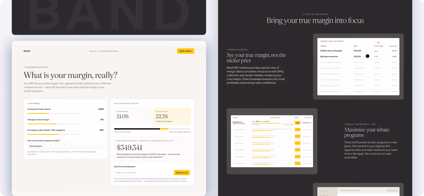 Band true margin calculator and product feature designs.