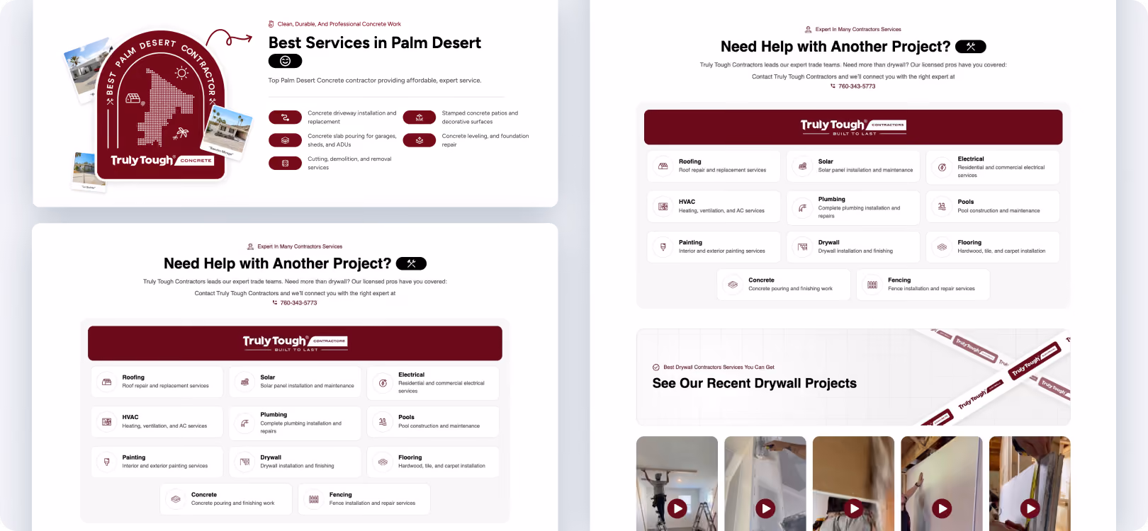 Truly Tough service pages built in Webflow