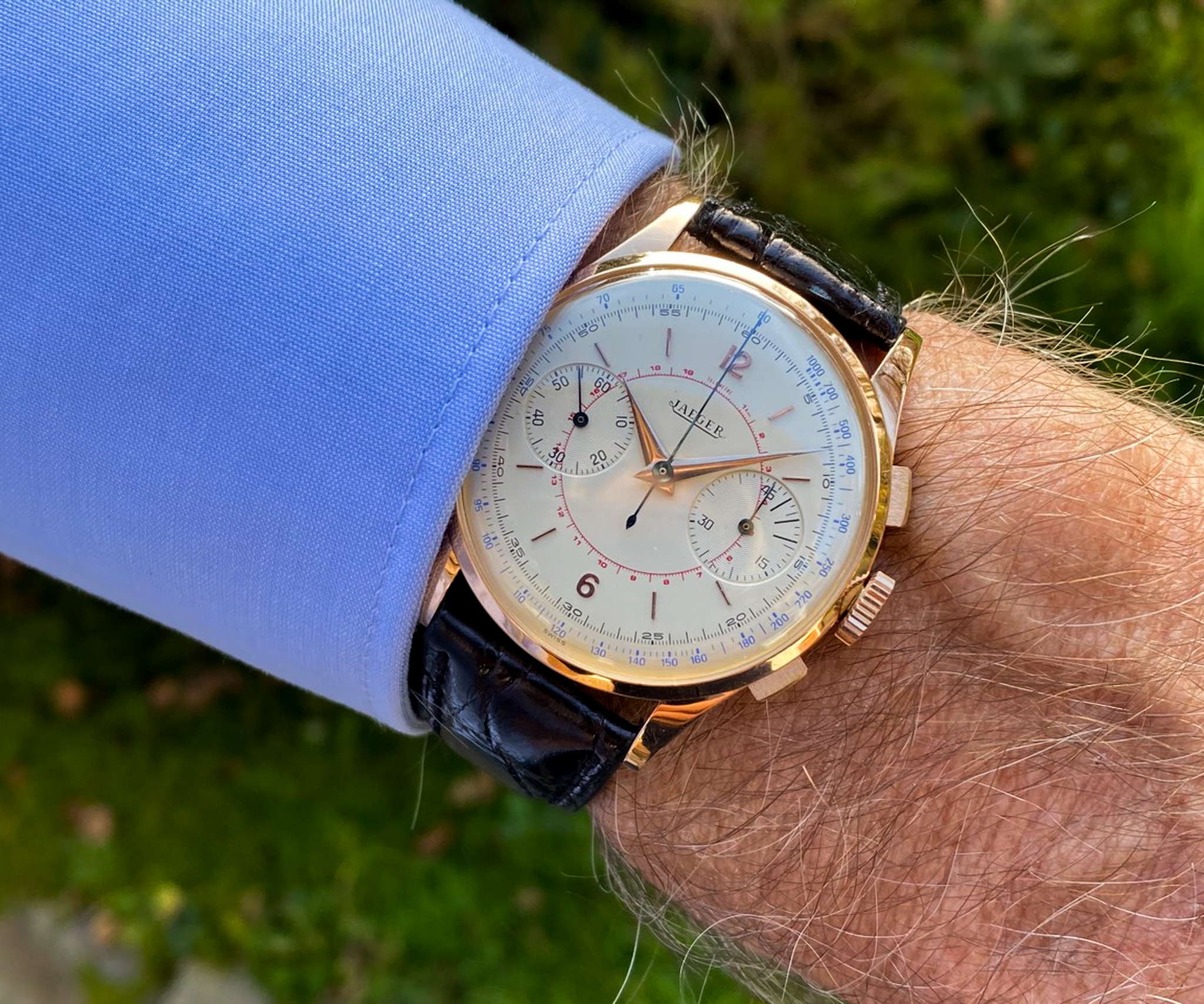 Jaeger Le Coultre Chronograph 18K Rose Gold 1950 Cal. 285 Multi Color