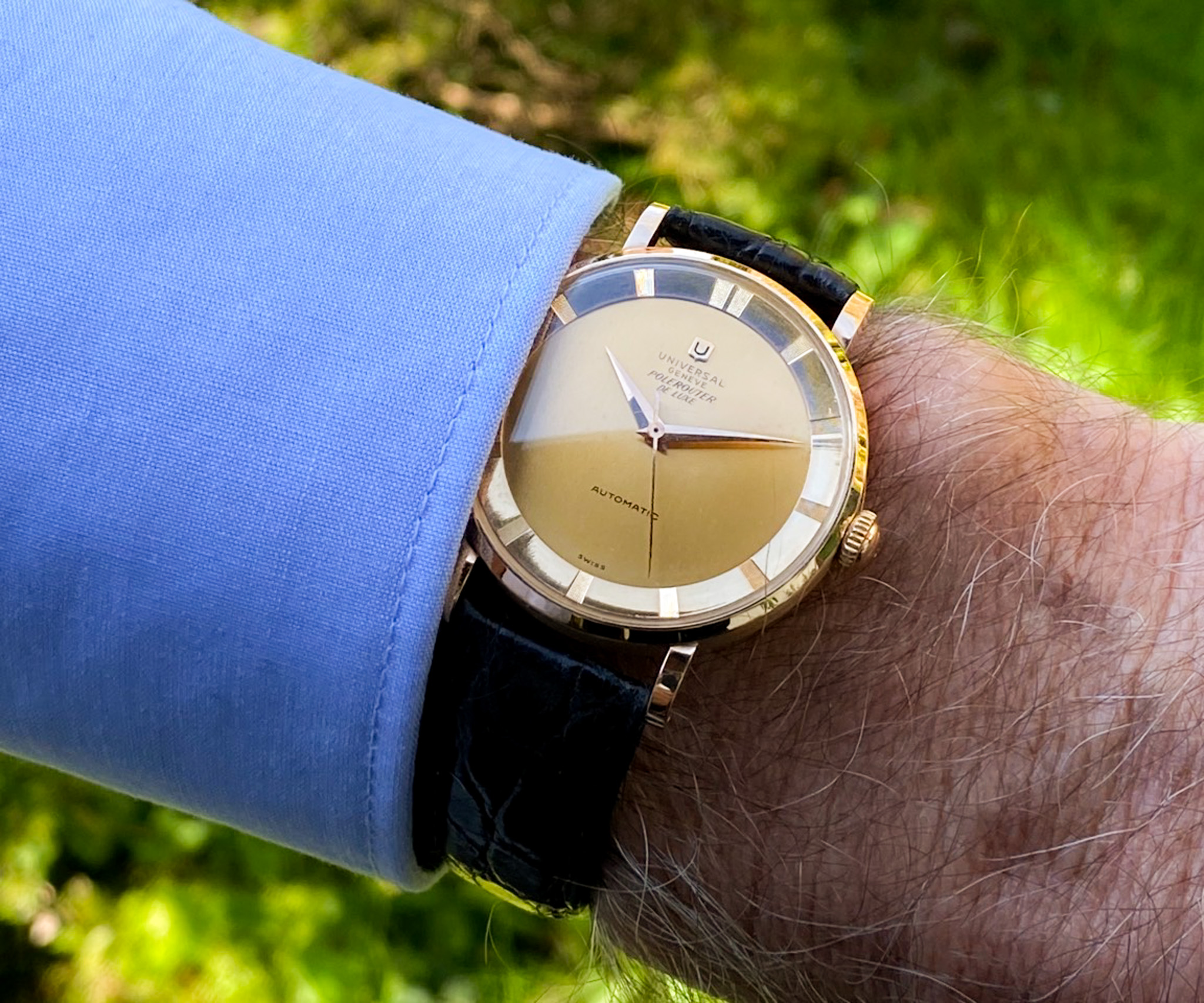 Universal Genéve Polerouter De Luxe 18K Roségold Bumper 1954
