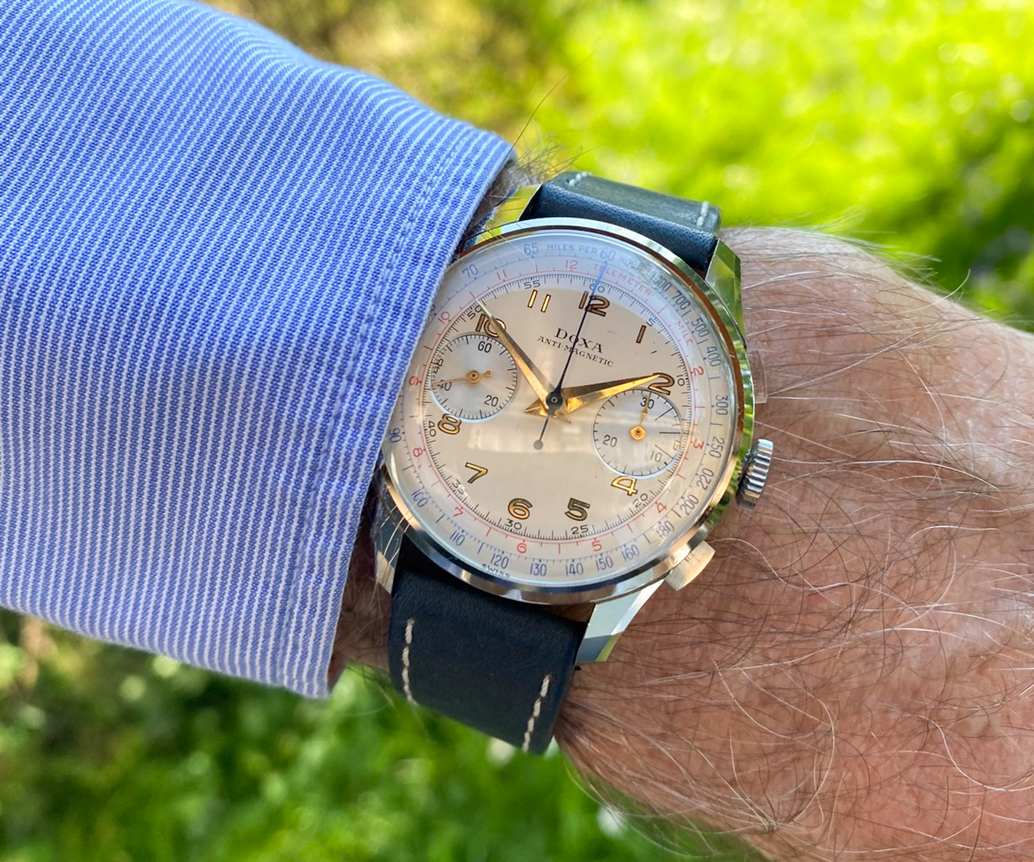 Doxa Chronograph Stahl 1948 Valjoux 22 NOS
