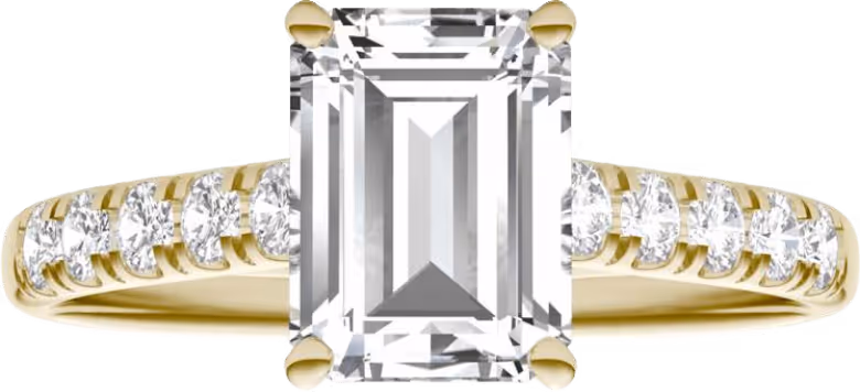 Emerald cut diamond ring with gold band