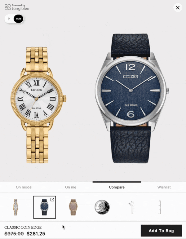Showing different watches in side-by-side comparison