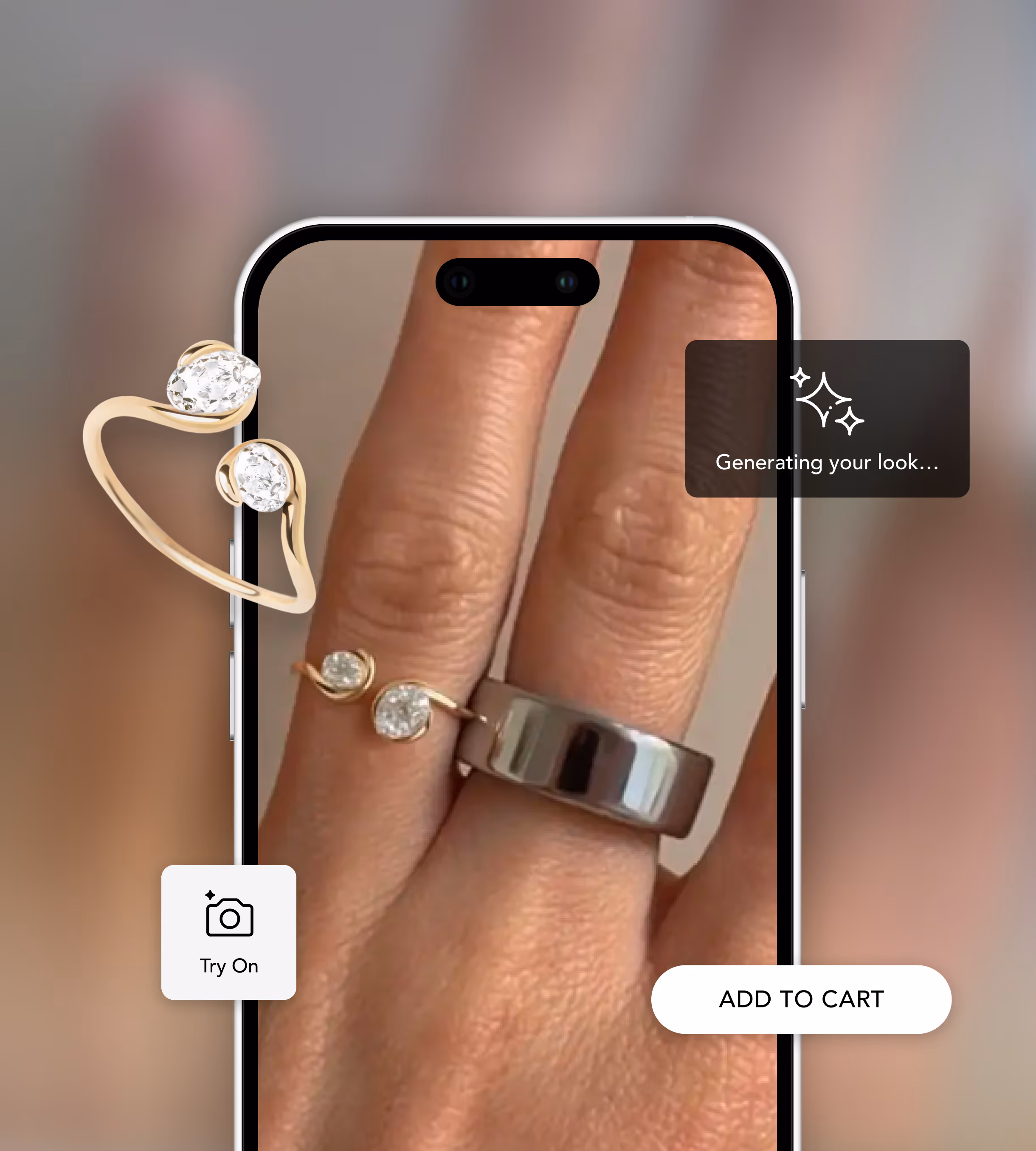 AI-powered virtual try-on of a gold ring.