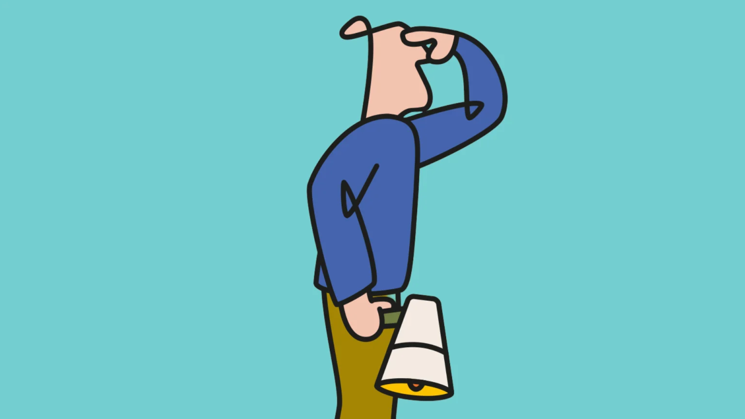 Cartoon of leader looking outward