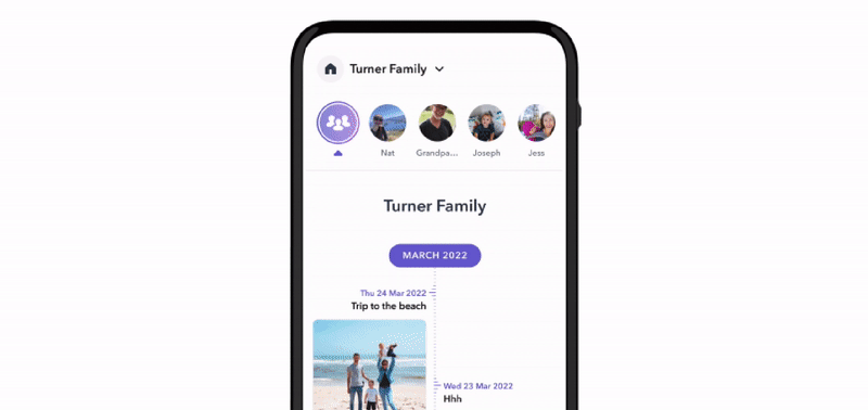 Select the family member in your timeline to their memories.
