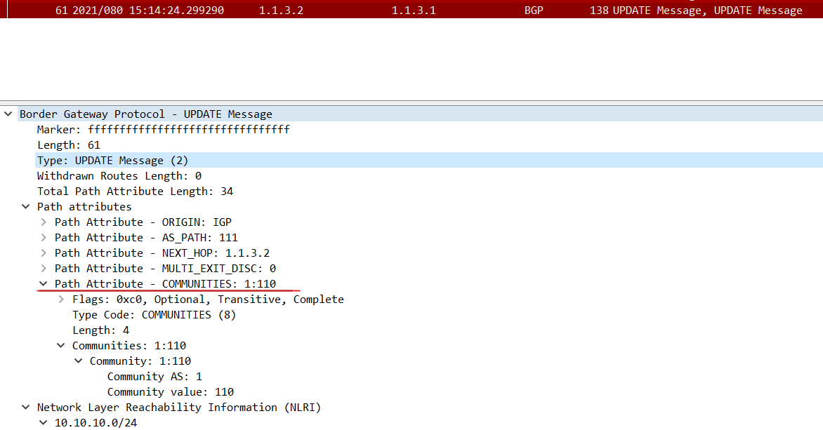 An example of of an expanded Update message