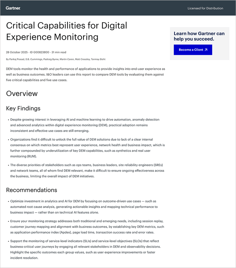 2025 Gartner® Critical Capabilities for Digital Experience Monitoring