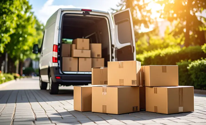 Specialized equipment and freight staged for dispatch