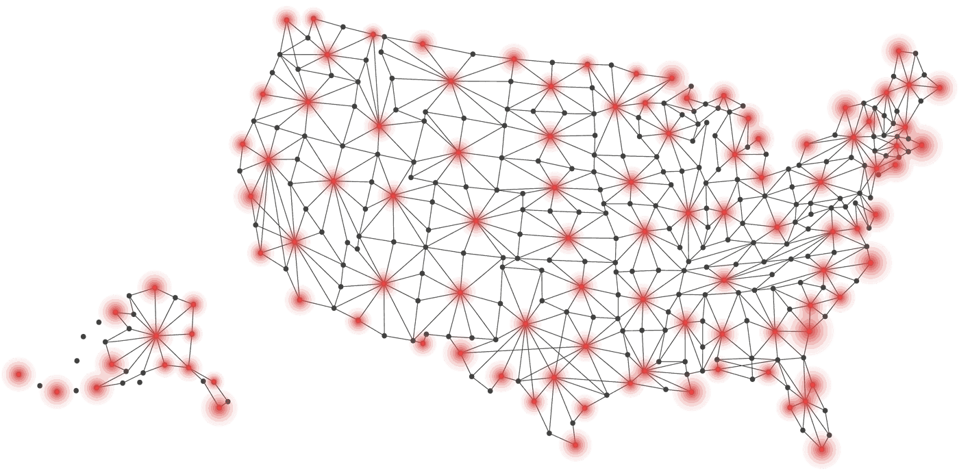 Map of Lew Thompson and Son Trucking's U.S. service network