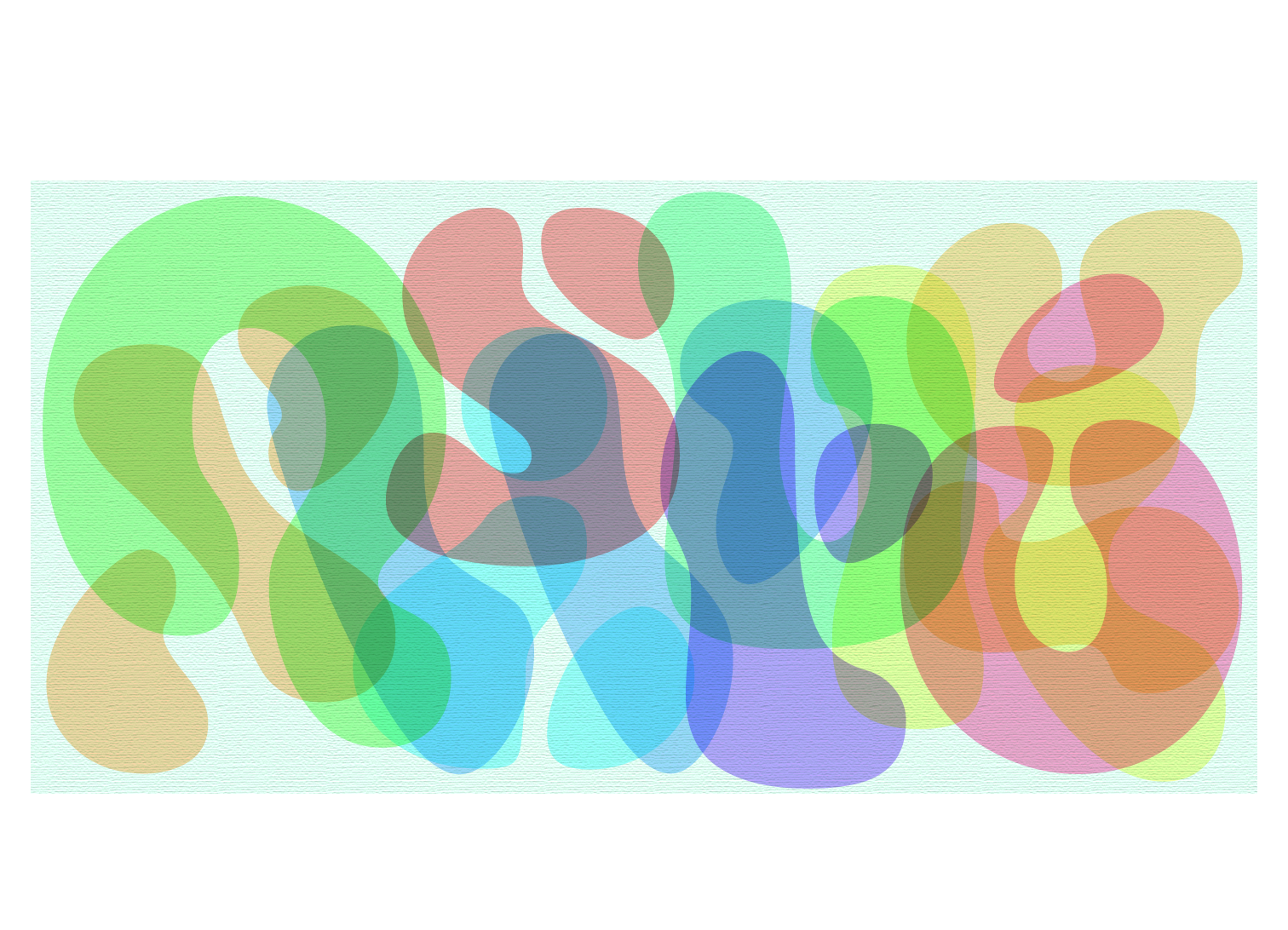 A design featuring overlapping multicolored letters from the Fillmore typeface