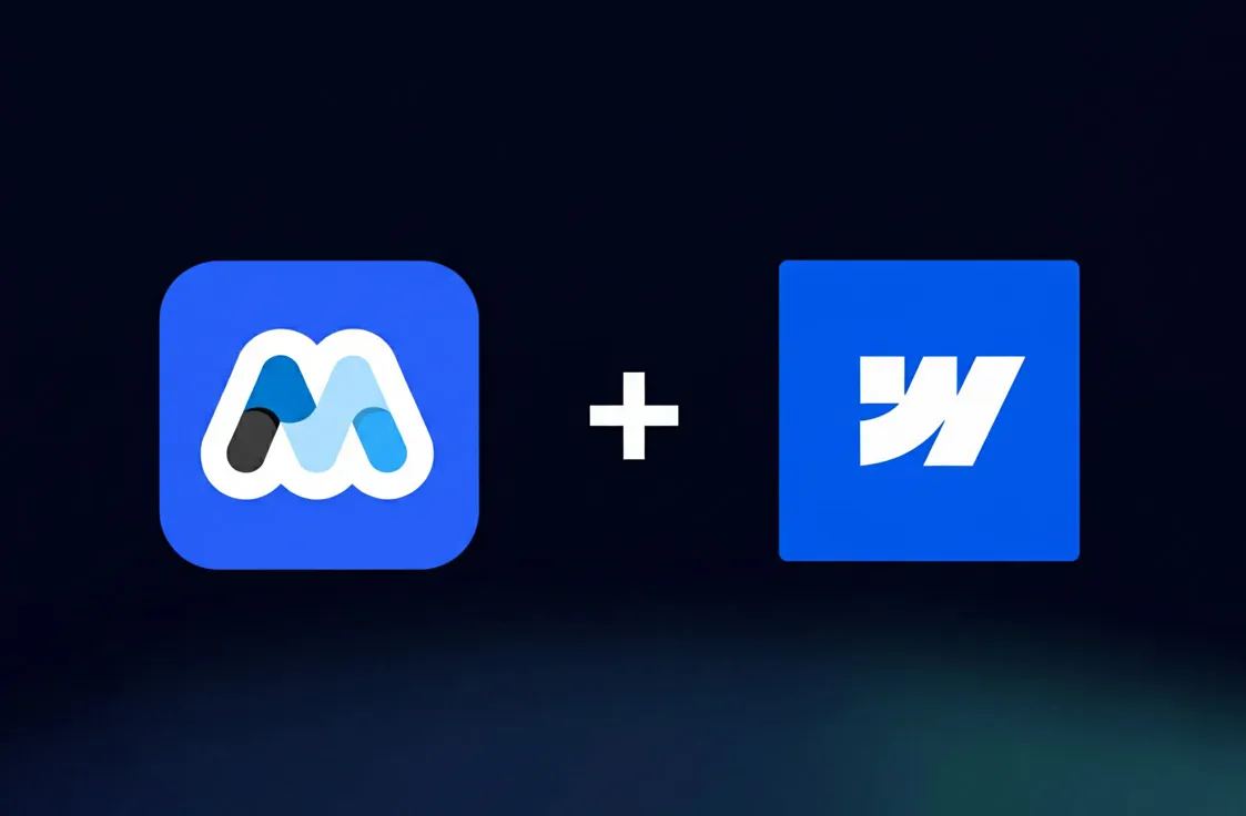 Logo de Memberstack à côté du logo Webflow, symbolisant l’intégration entre les deux plateformes pour créer des sites avec espace membre et abonnements.