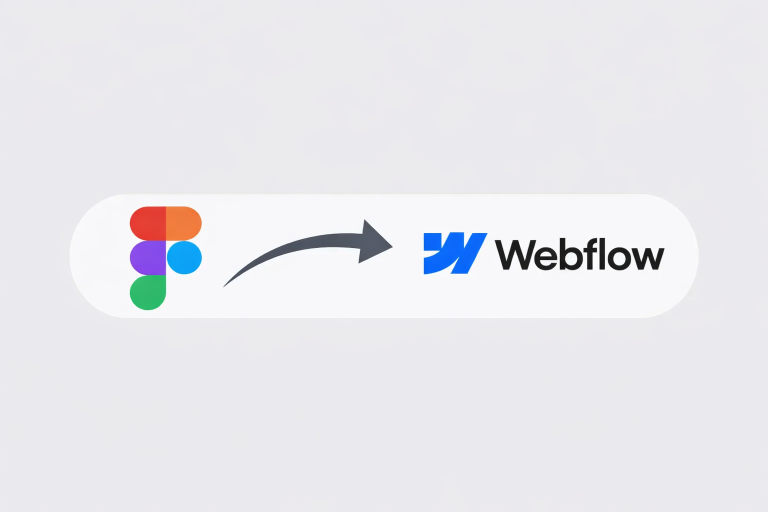Minimal illustration showing the transition from a Figma mockup to Webflow, represented by an arrow between the two logos.