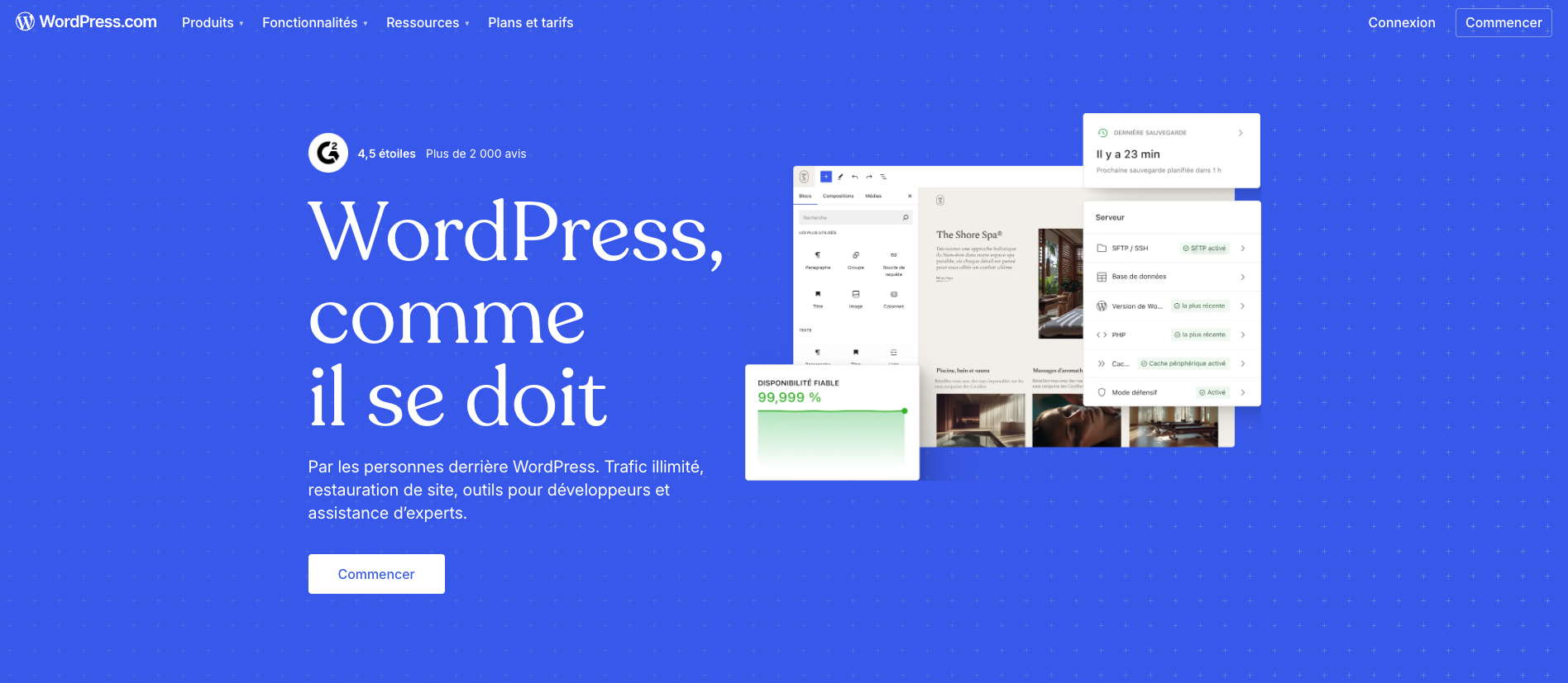 Homepage de la page wordpress.com