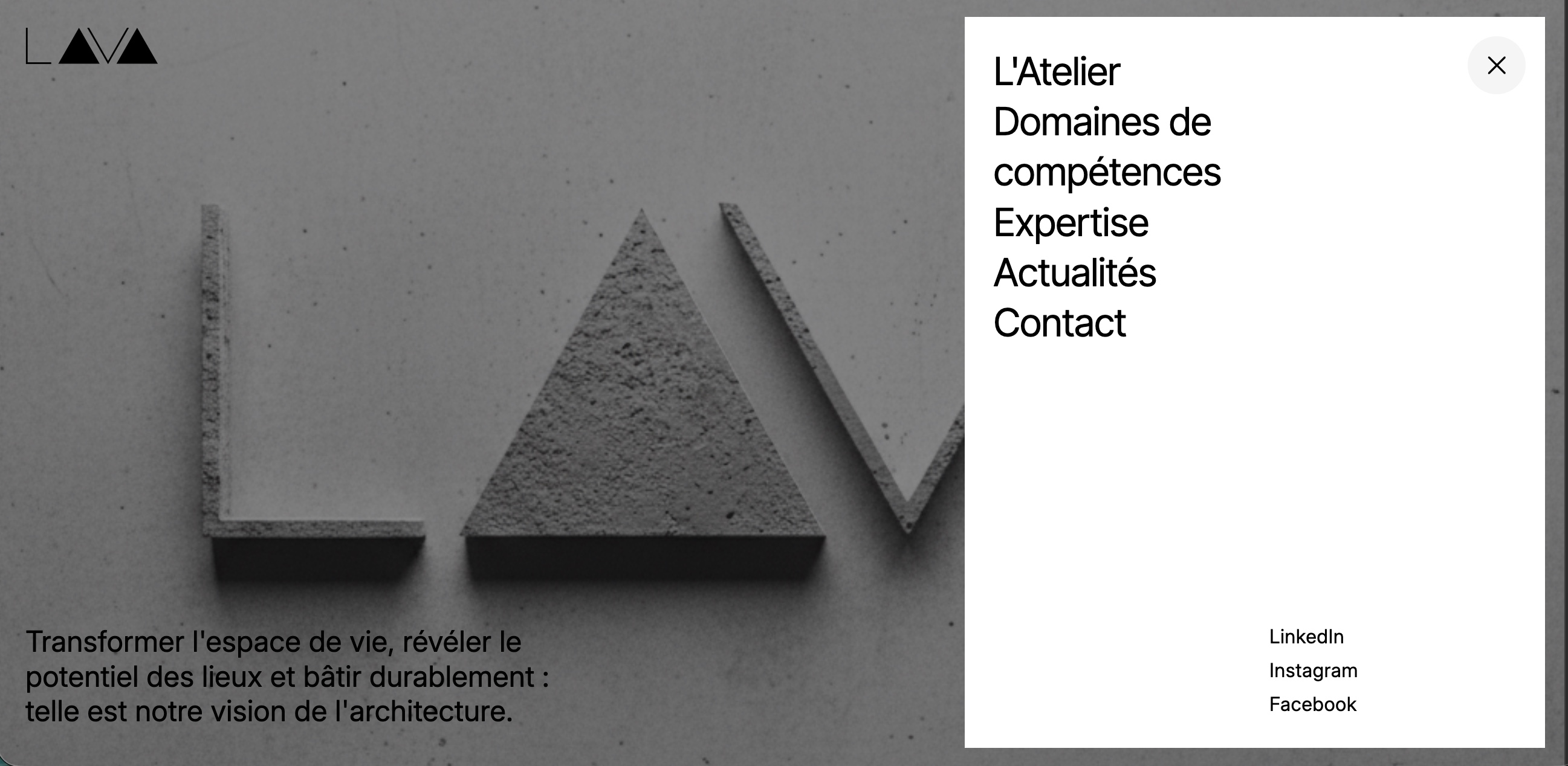 Menu de navigation du site Atelier Lava