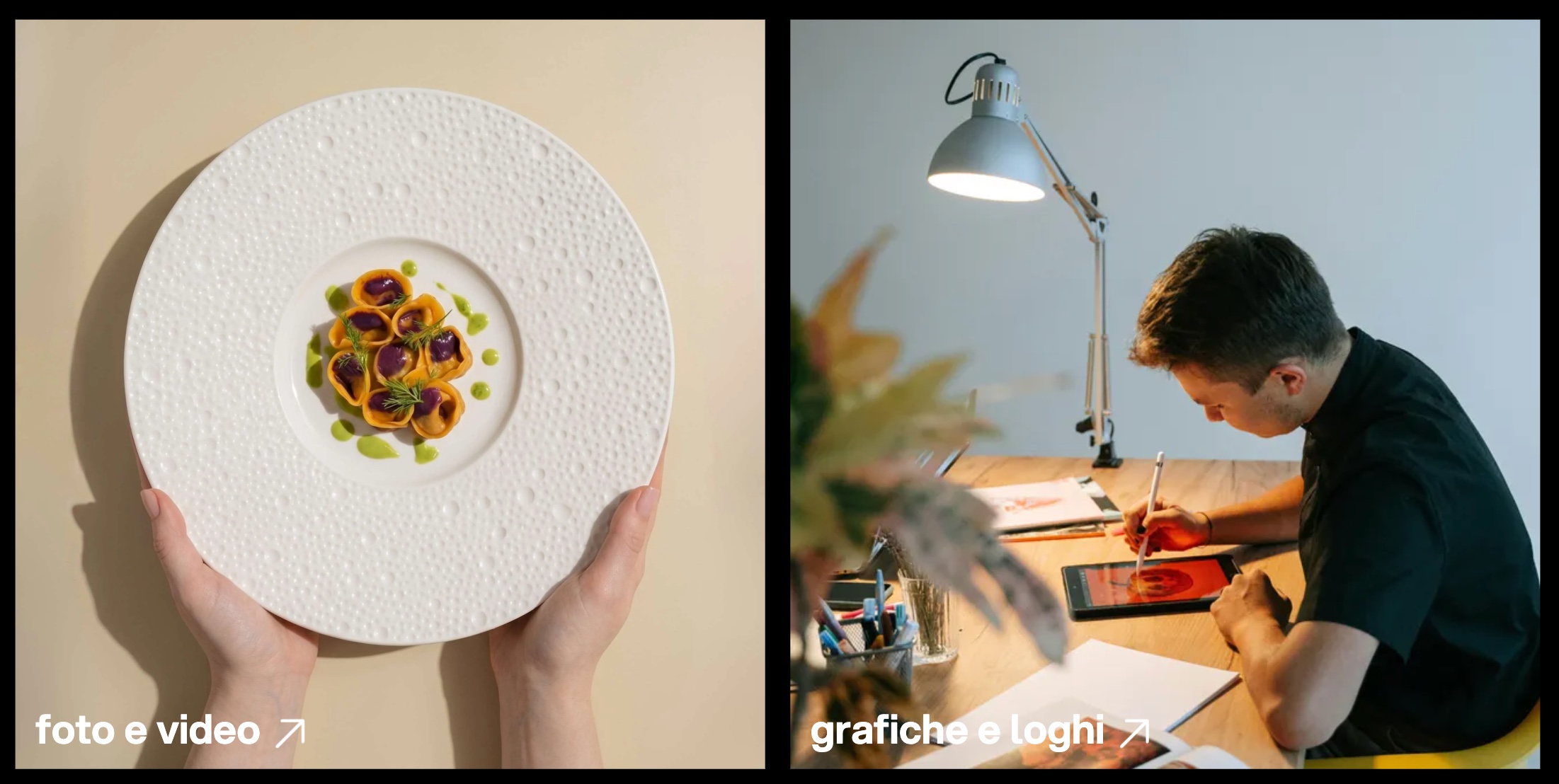 **EN**  > Services section showcasing food photography, video production, branding, and visual content creation for businesses and brands.