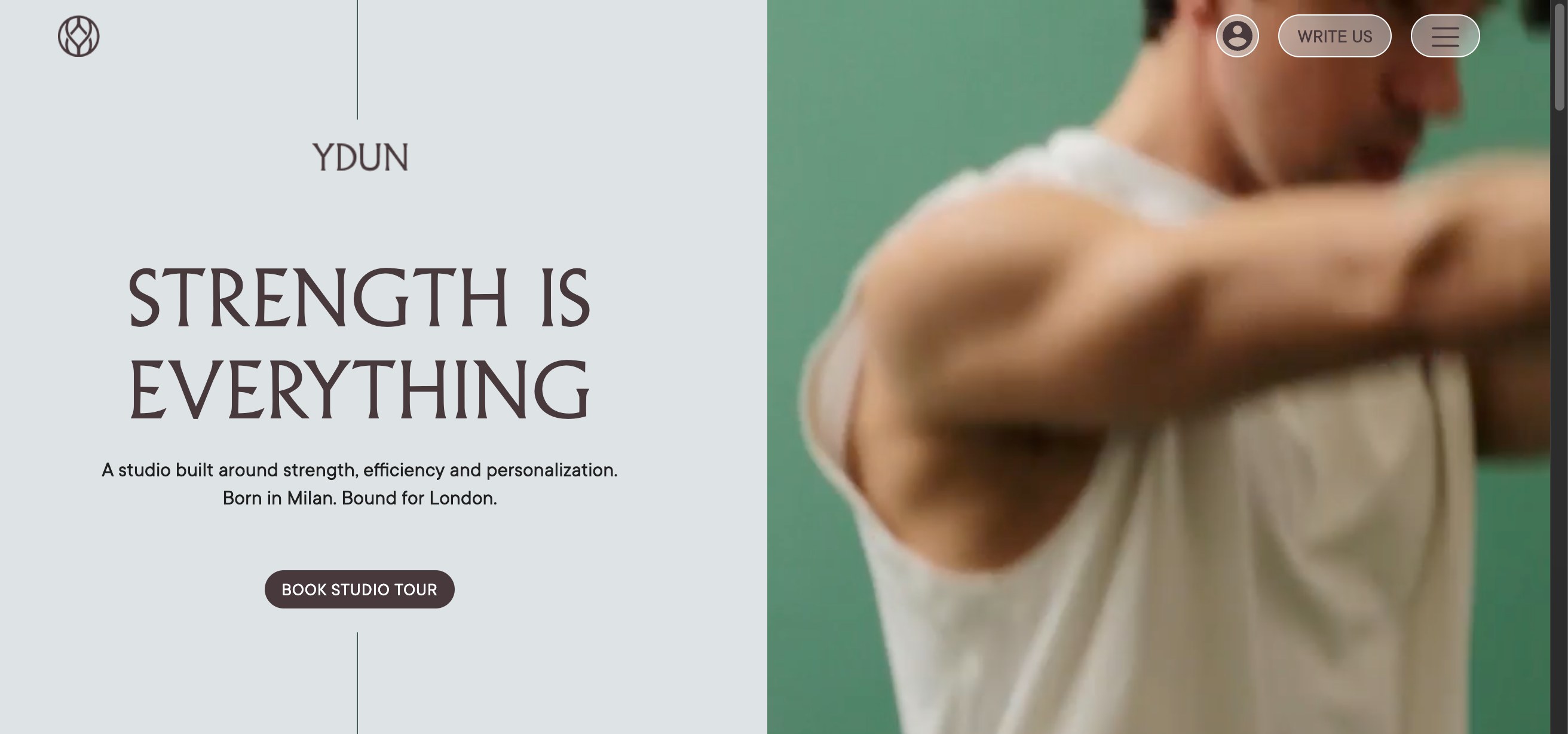 Homepage of the Ydun website built in Webflow, Strength is Everything hero section