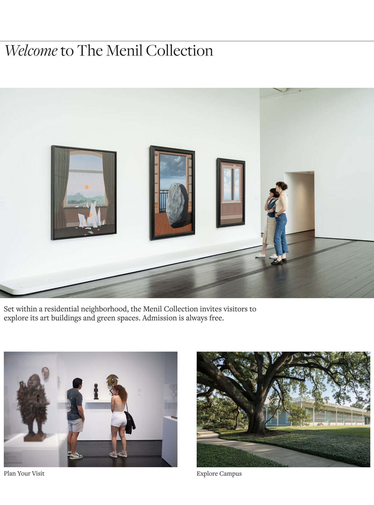 Capture d’écran du site de la Menil Collection, exemple de site éditorial pour un musée