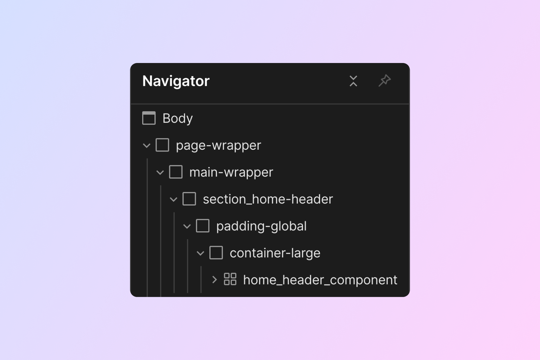 Structure de base Client-First dans Webflow avec page-wrapper, section, padding et container