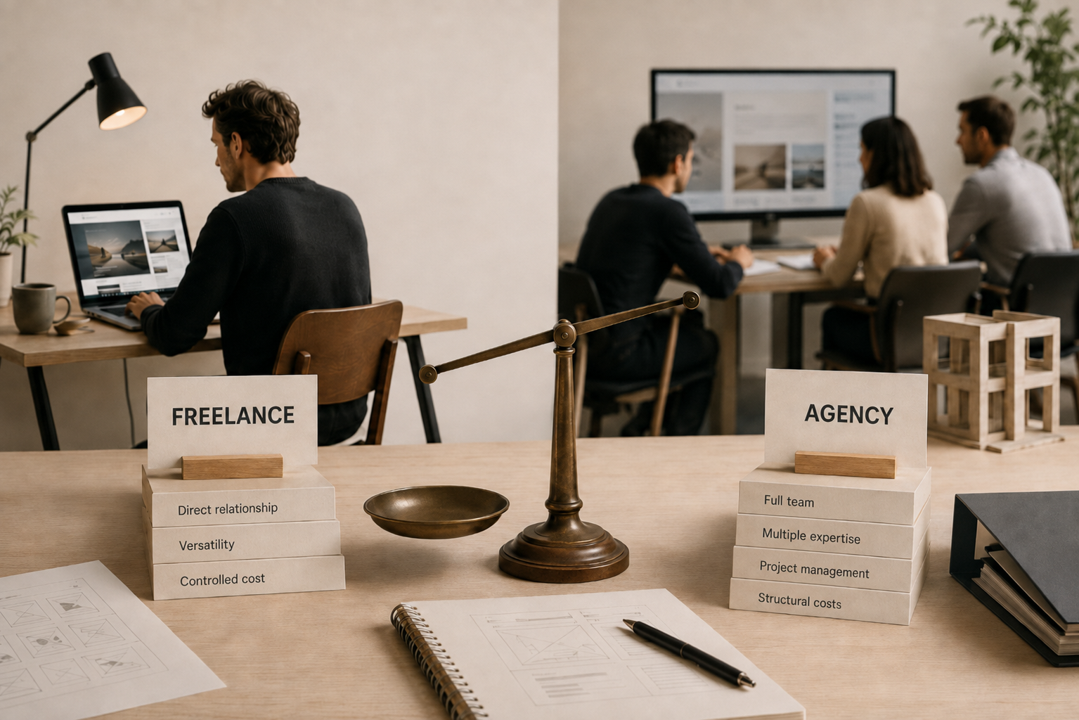 Cost and workflow comparison between a freelance web designer and a web design agency