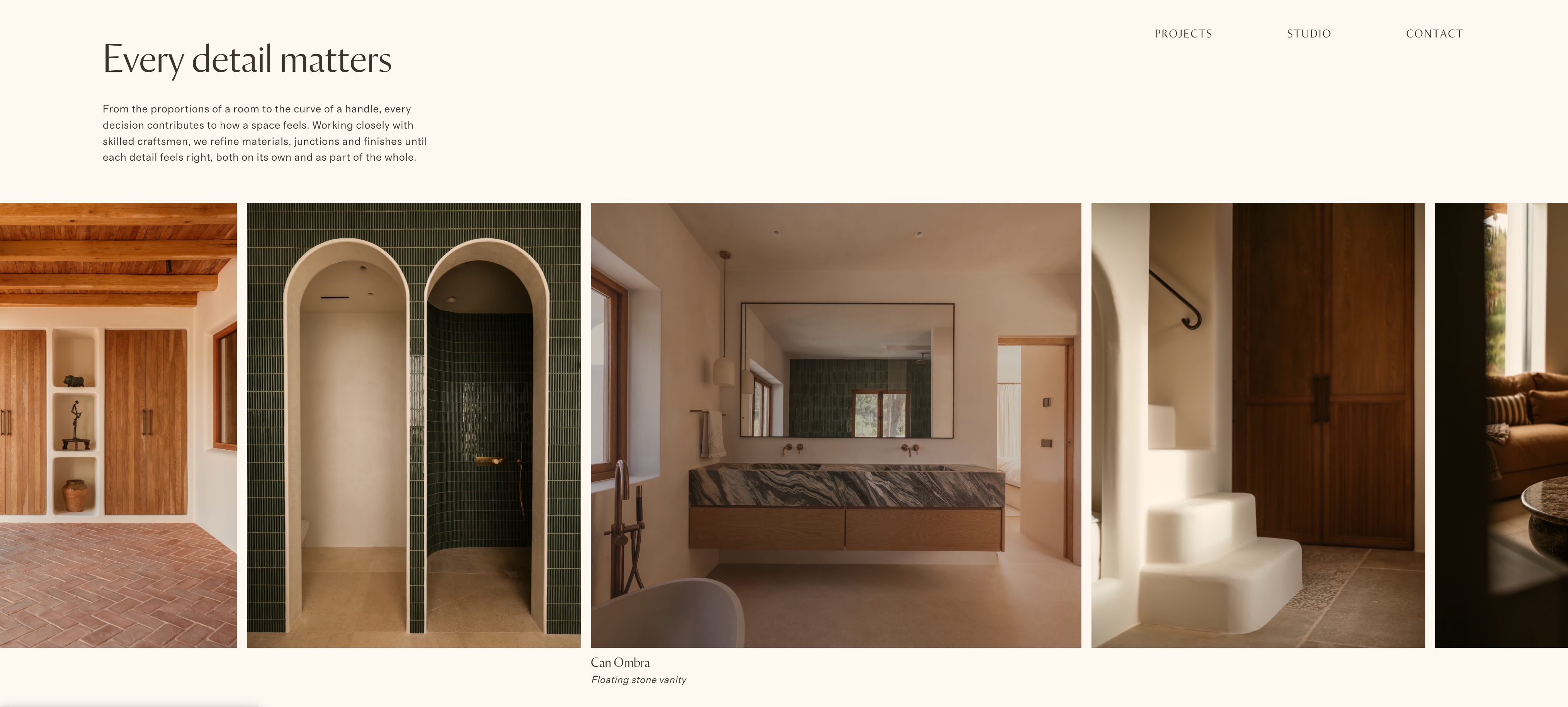 Section Every detail matters du site Bloom Studio et galerie de détails sur mesure