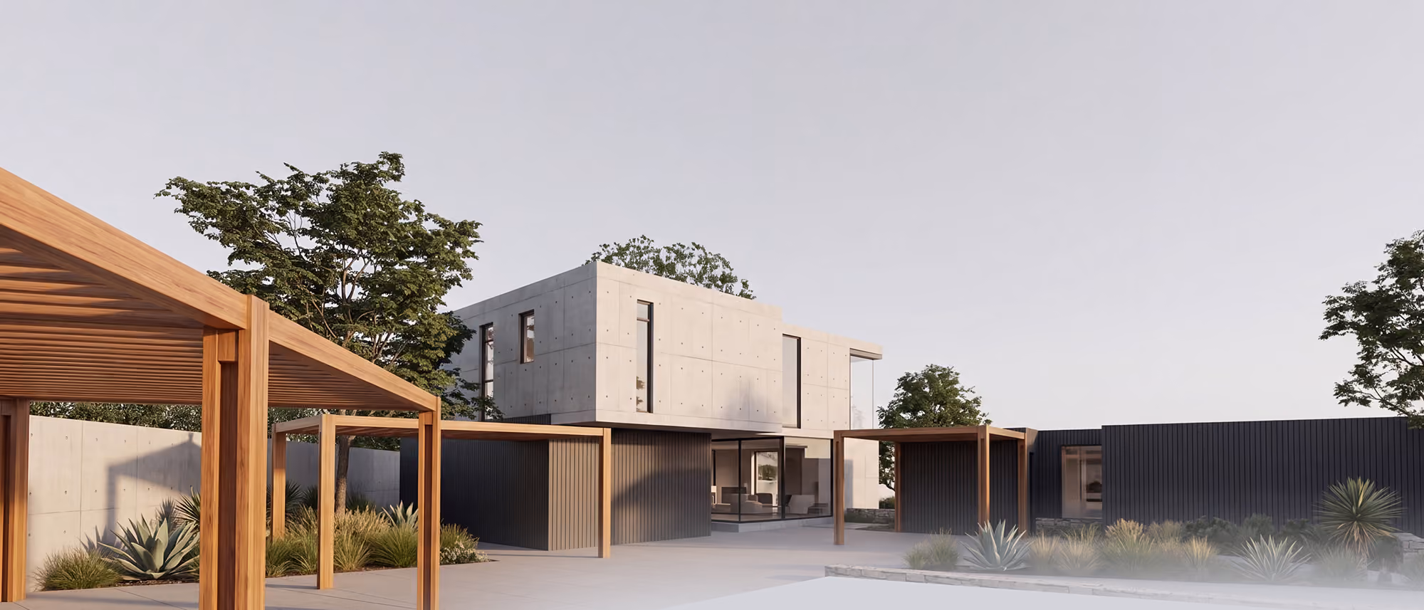 Teak pergolas and concrete