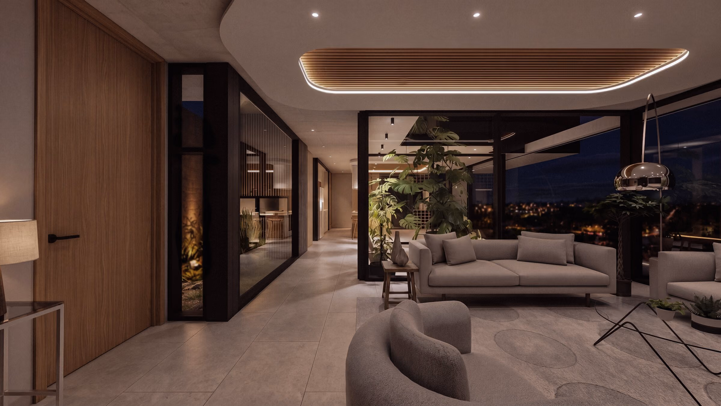 The living room at night