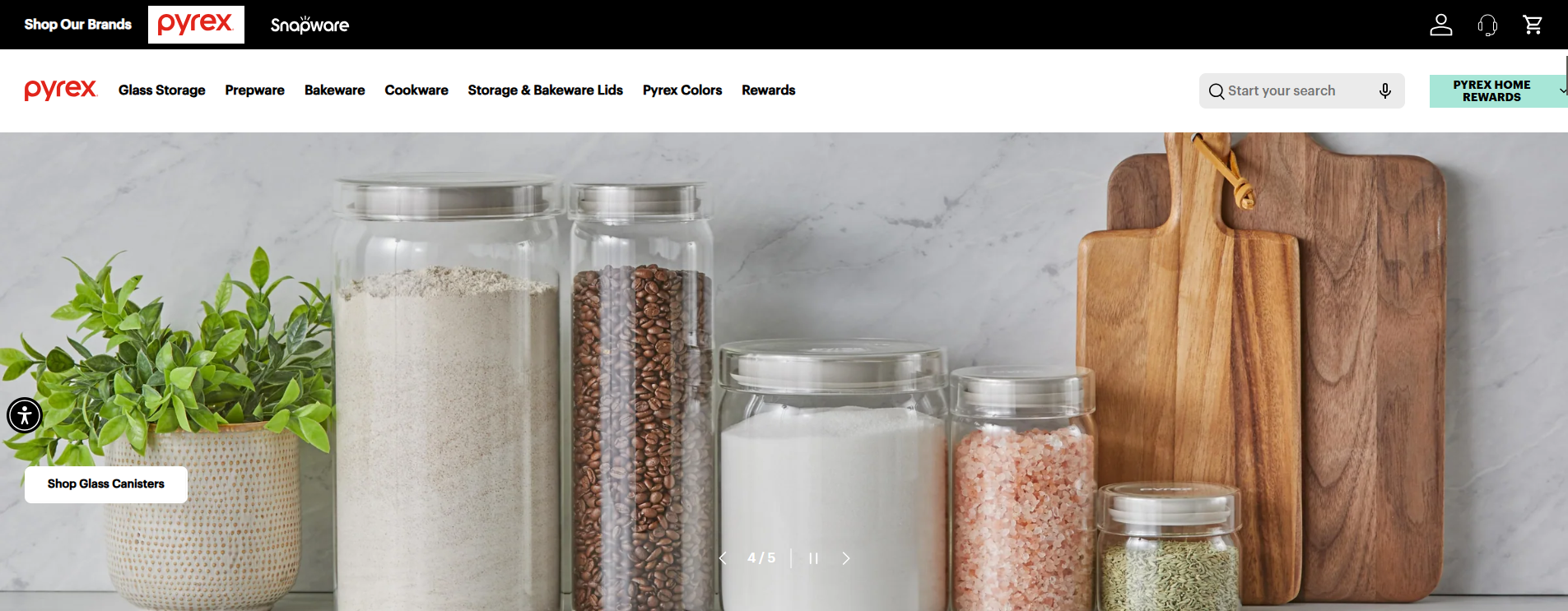 Pyrex Home storefront: glass canisters