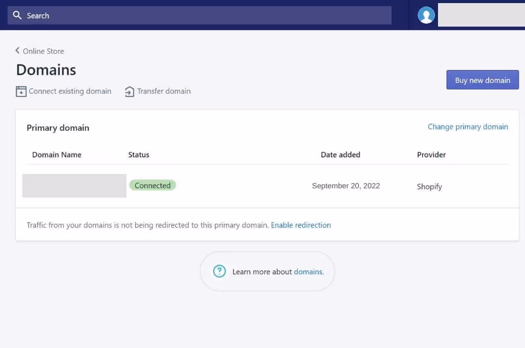 Select primary domain for your Shopify store