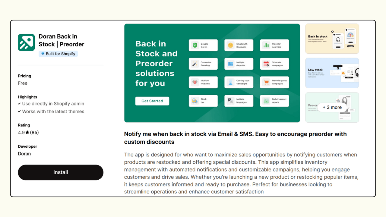 Doran Back in Stock - Best Shopify preorder app