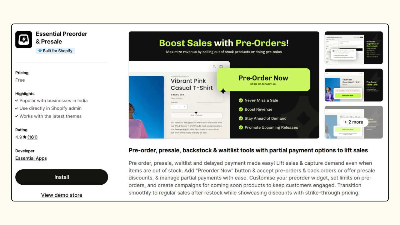 Essential preorder & presale - Best Shopify preorder app