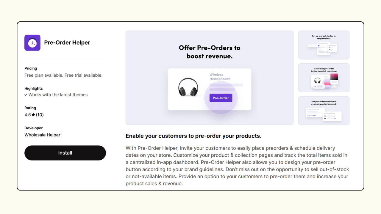 Pre Order Helper