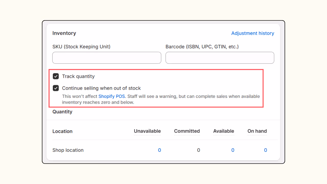 Enable inventory options