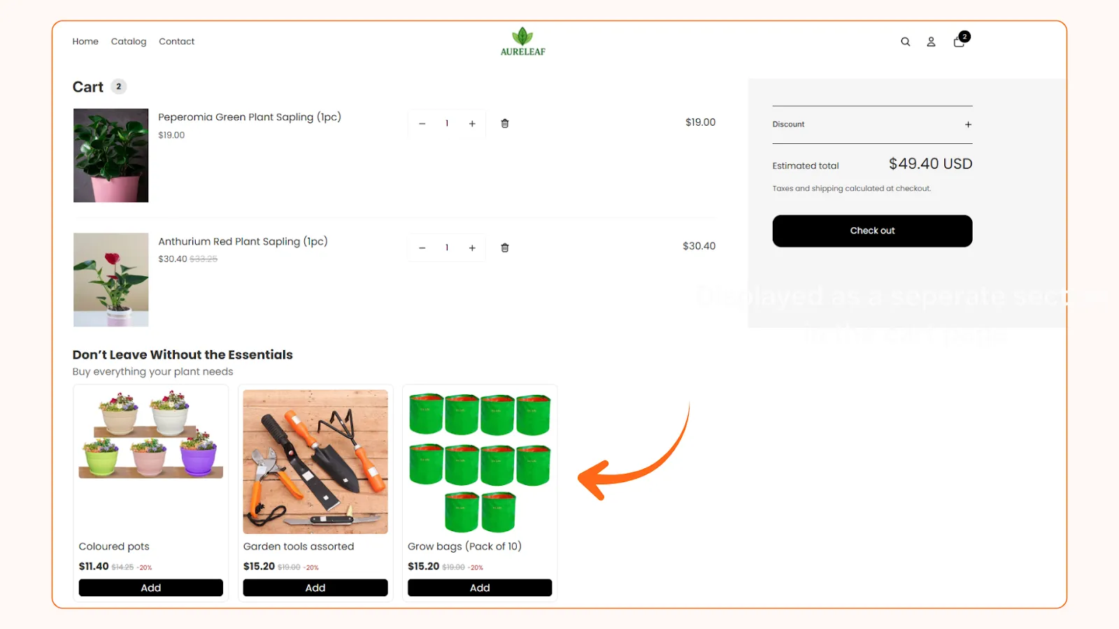Shopify in-cart upsell in cart page