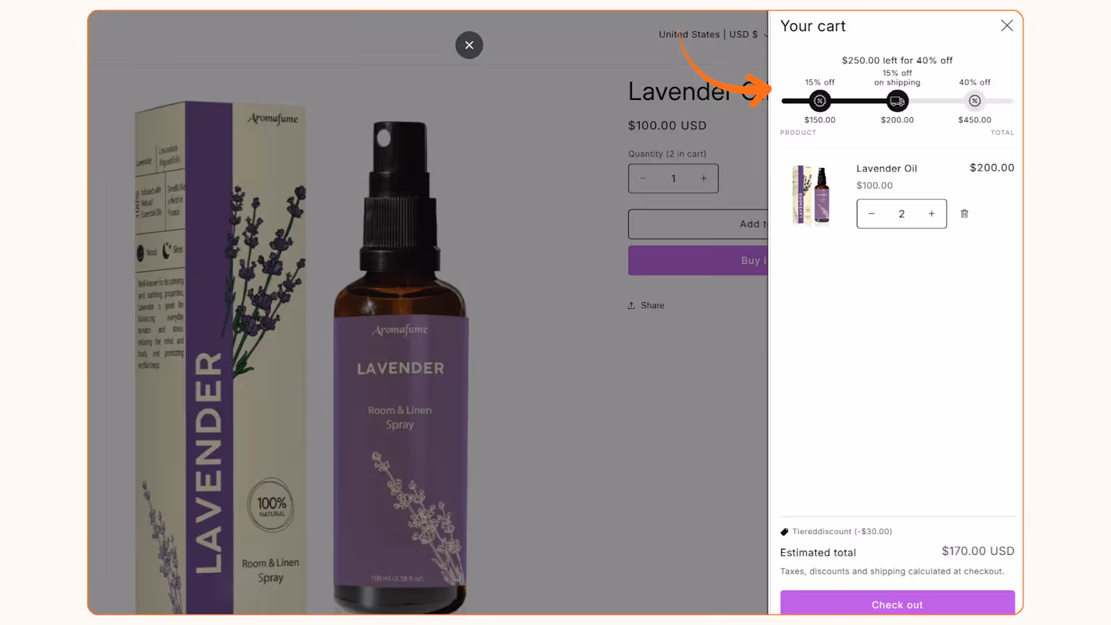 Shopify in-cart upsell - cart progress bar