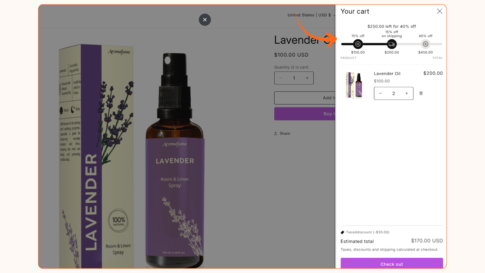 Shopify in-cart upsell - cart progress bar