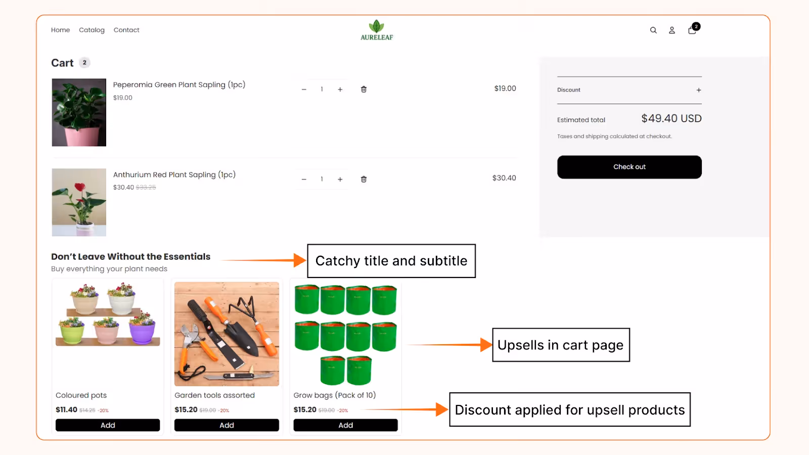 Shopify in-cart upsell - Offer in cart page