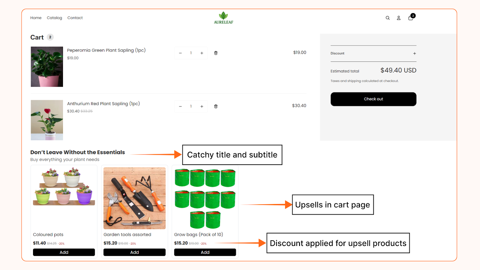 Shopify in-cart upsell - Offer in cart page