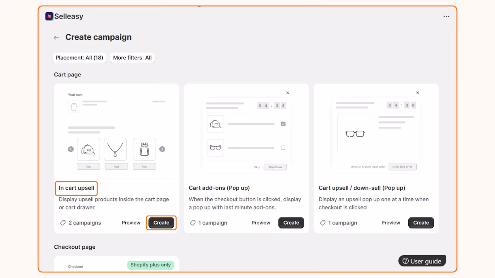 Creation of Shopify in-cart upsell