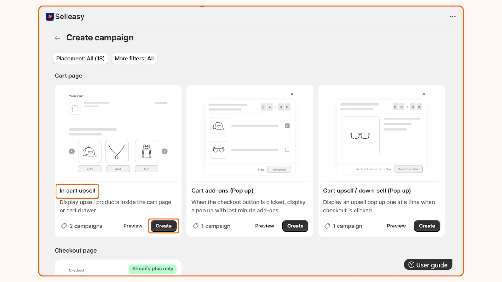 Creation of Shopify in-cart upsell